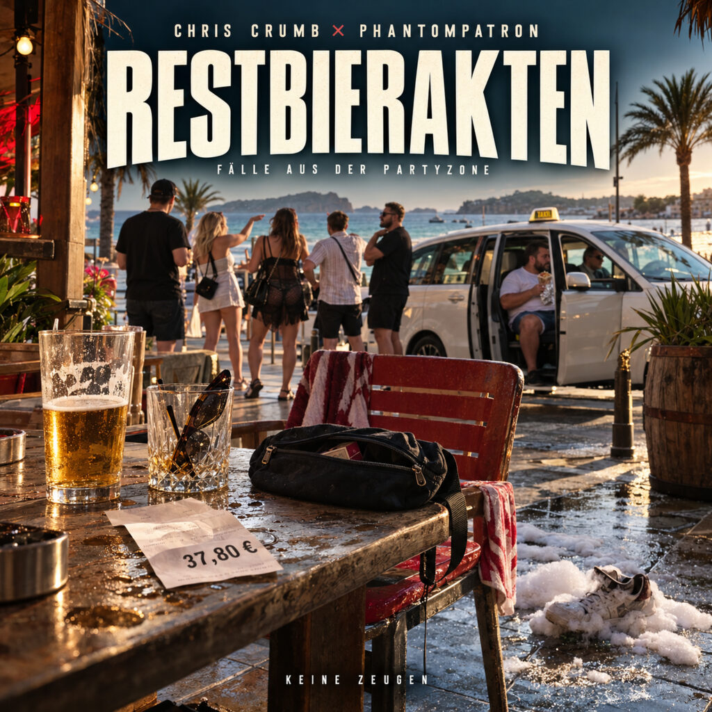 Albumcover Restbierakten – Fälle aus der Partyzone von Chris Crumb und Phantompatron: Mallorca, Taxi-Chaos und Strandbar